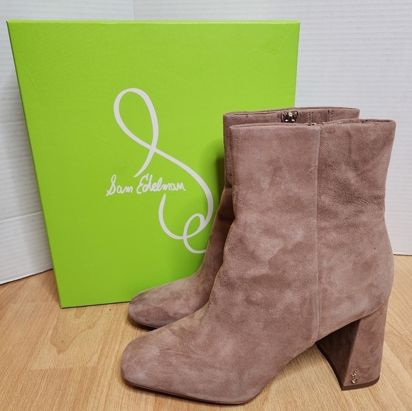 Sam Edelman 10W Suede Leather Codie Square Toe Bootie Nude Beige - Picture 1 of 16